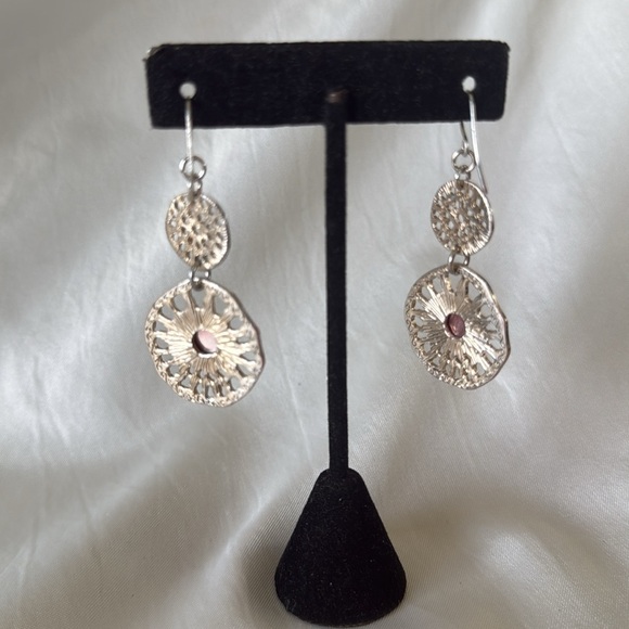 Artisan Hammered Gold-Tone & Gemstone Dangle Earrings - Boho Chic! - Picture 9 of 12